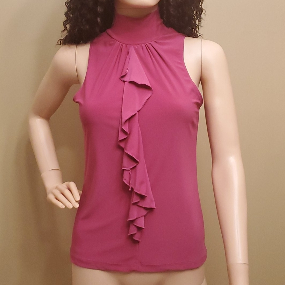 Fushia ruffle sleeveless blouse